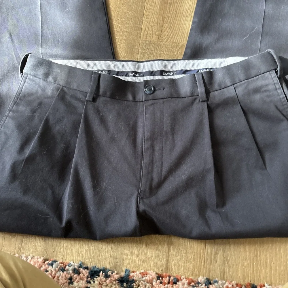 Savane Pants Mens 36x29 Navy Straight Fit Chino Expandable Waist 98% Cotton